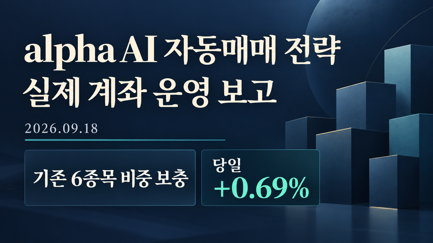 alpha AI 자동매매 전략 실제 계좌 운영 보고 | 2026년 9월 18일 — 기존 6종목 비중 보충